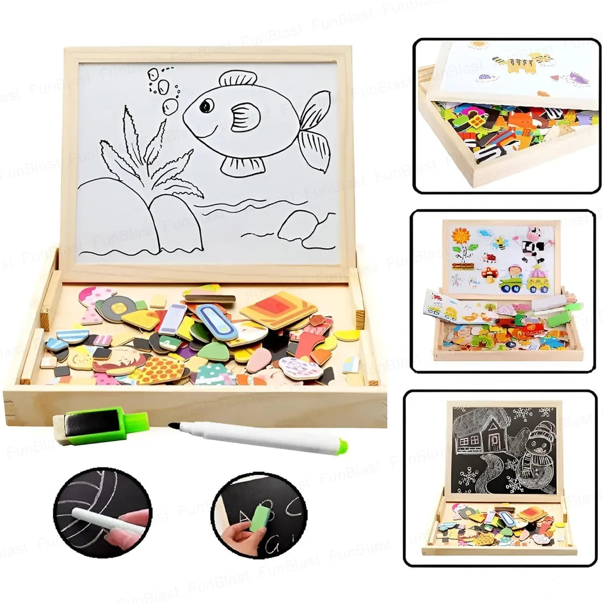 Magnetic Wooden Whiteboard & Blackboard for Kids