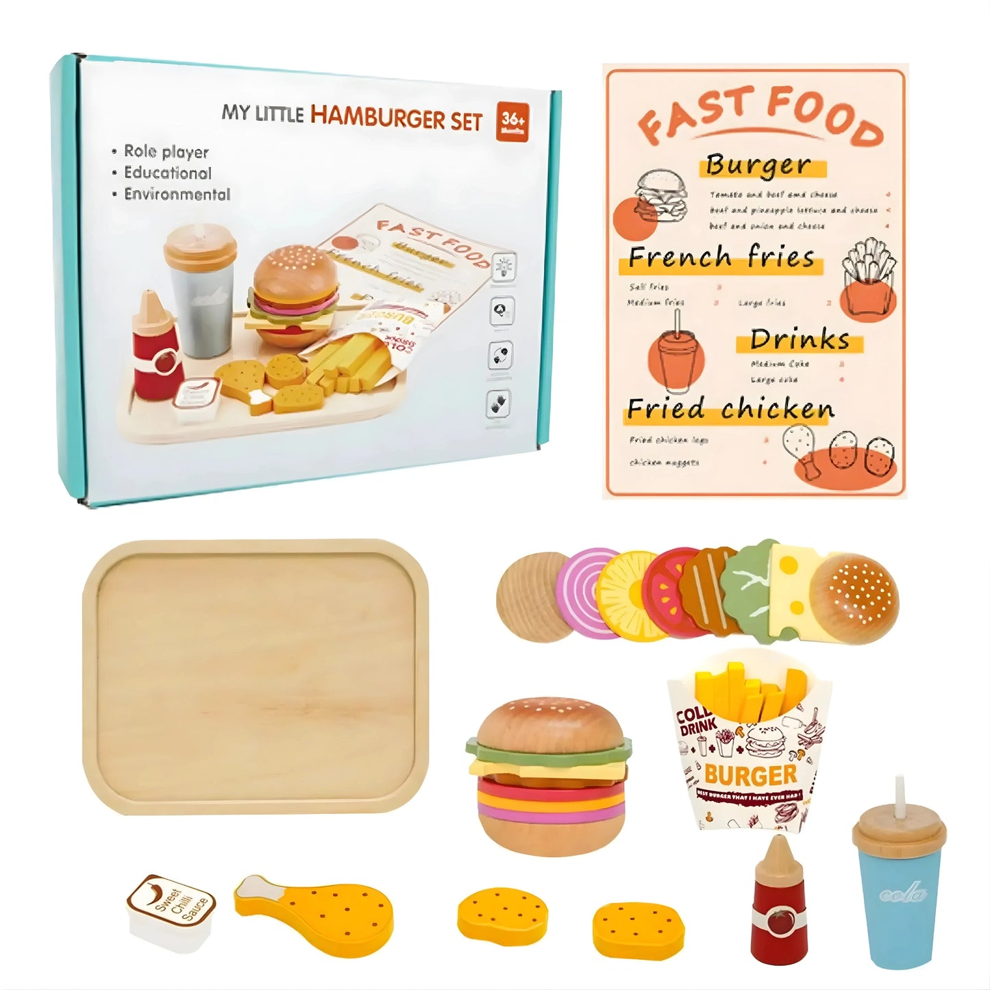Wooden Fast Food Burger Toy Set