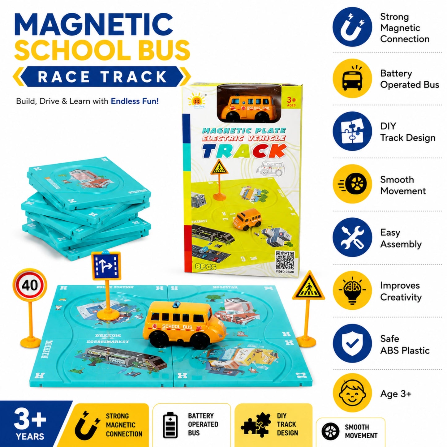 Magnetic School Bus Race Track Toy