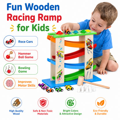 3-in-1 Wooden Racing Ramp Toy