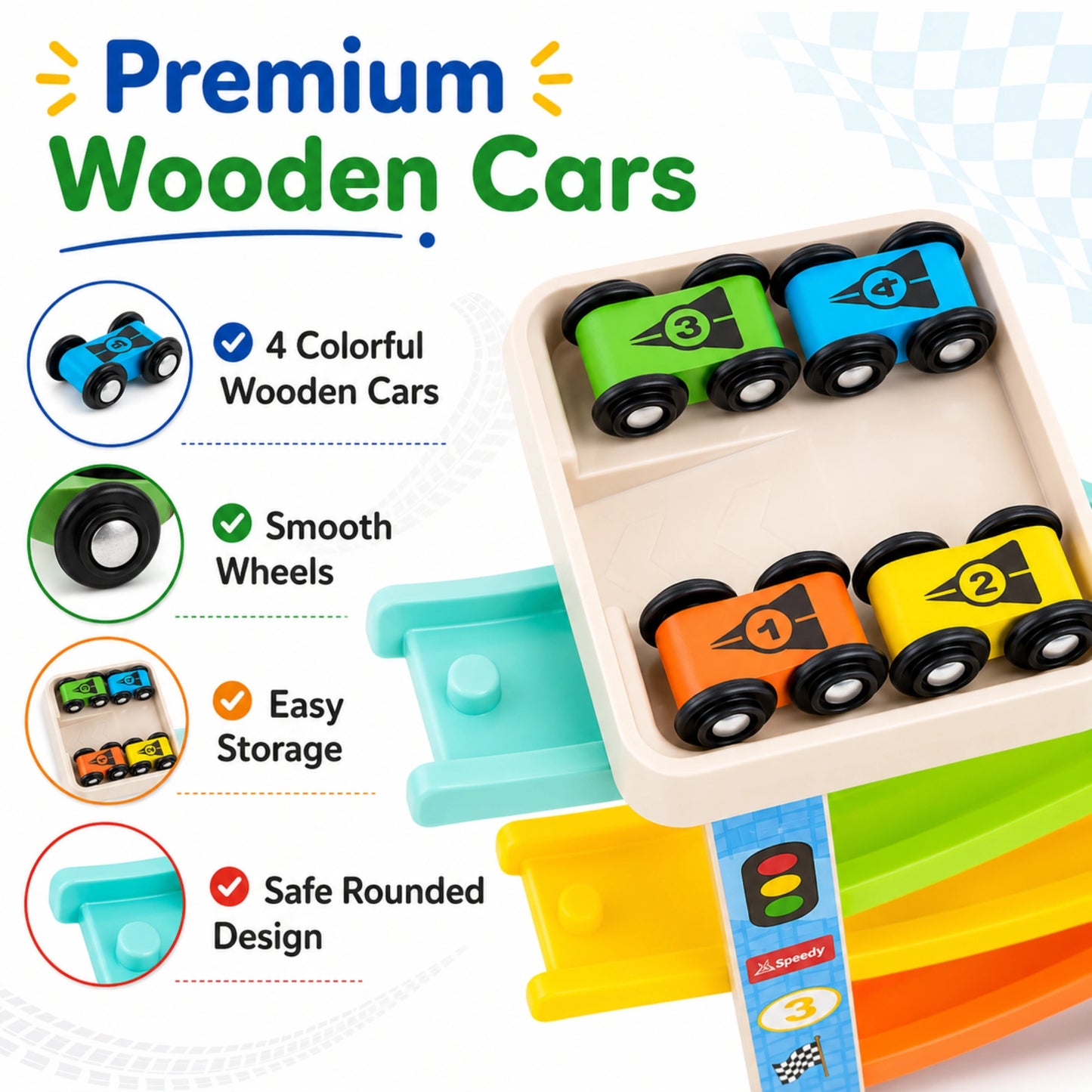 3-in-1 Wooden Racing Ramp Toy
