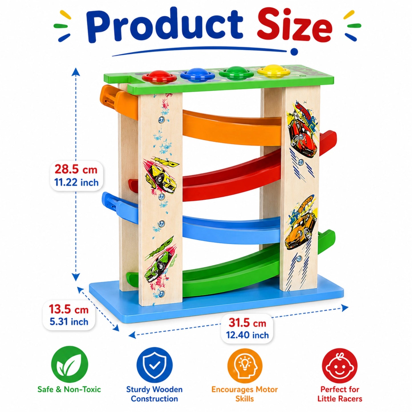 3-in-1 Wooden Racing Ramp Toy