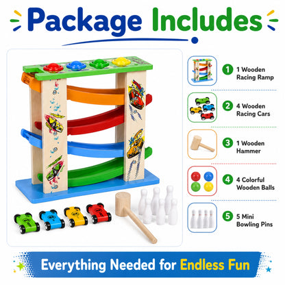 3-in-1 Wooden Racing Ramp Toy