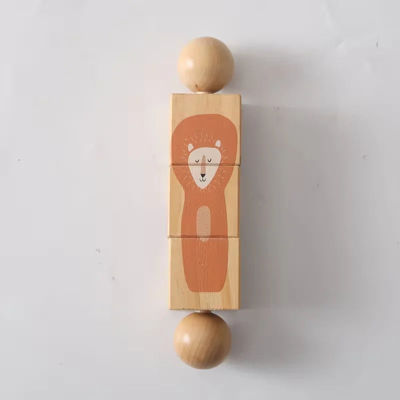 Educational Wooden Animal Shape Matching Toy with Rotating Rattles