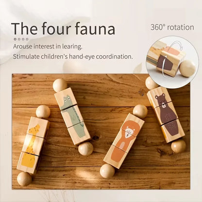 Educational Wooden Animal Shape Matching Toy with Rotating Rattles