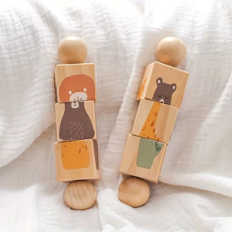 Educational Wooden Animal Shape Matching Toy with Rotating Rattles