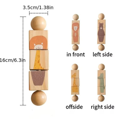 Educational Wooden Animal Shape Matching Toy with Rotating Rattles