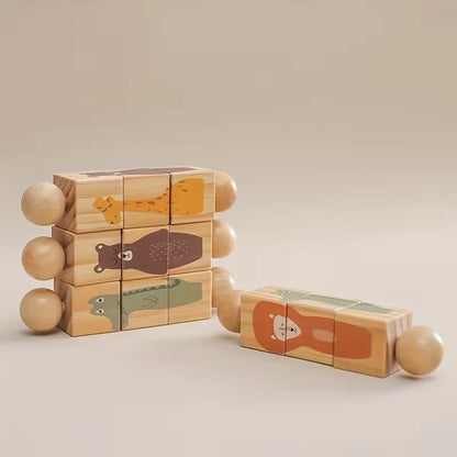 Educational Wooden Animal Shape Matching Toy with Rotating Rattles
