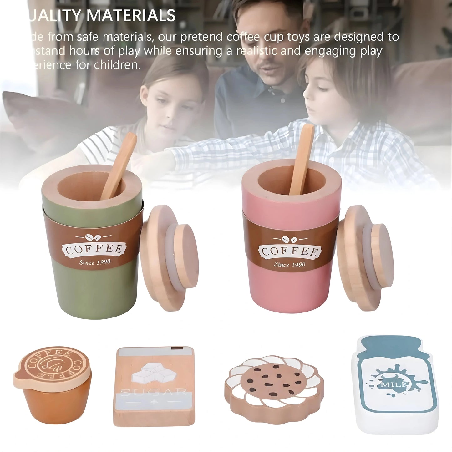Wooden Coffee Cup Toy Set