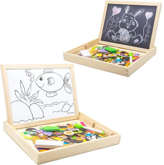 Magnetic Wooden Whiteboard & Blackboard for Kids