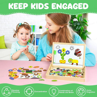 Magnetic Wooden Whiteboard & Blackboard for Kids