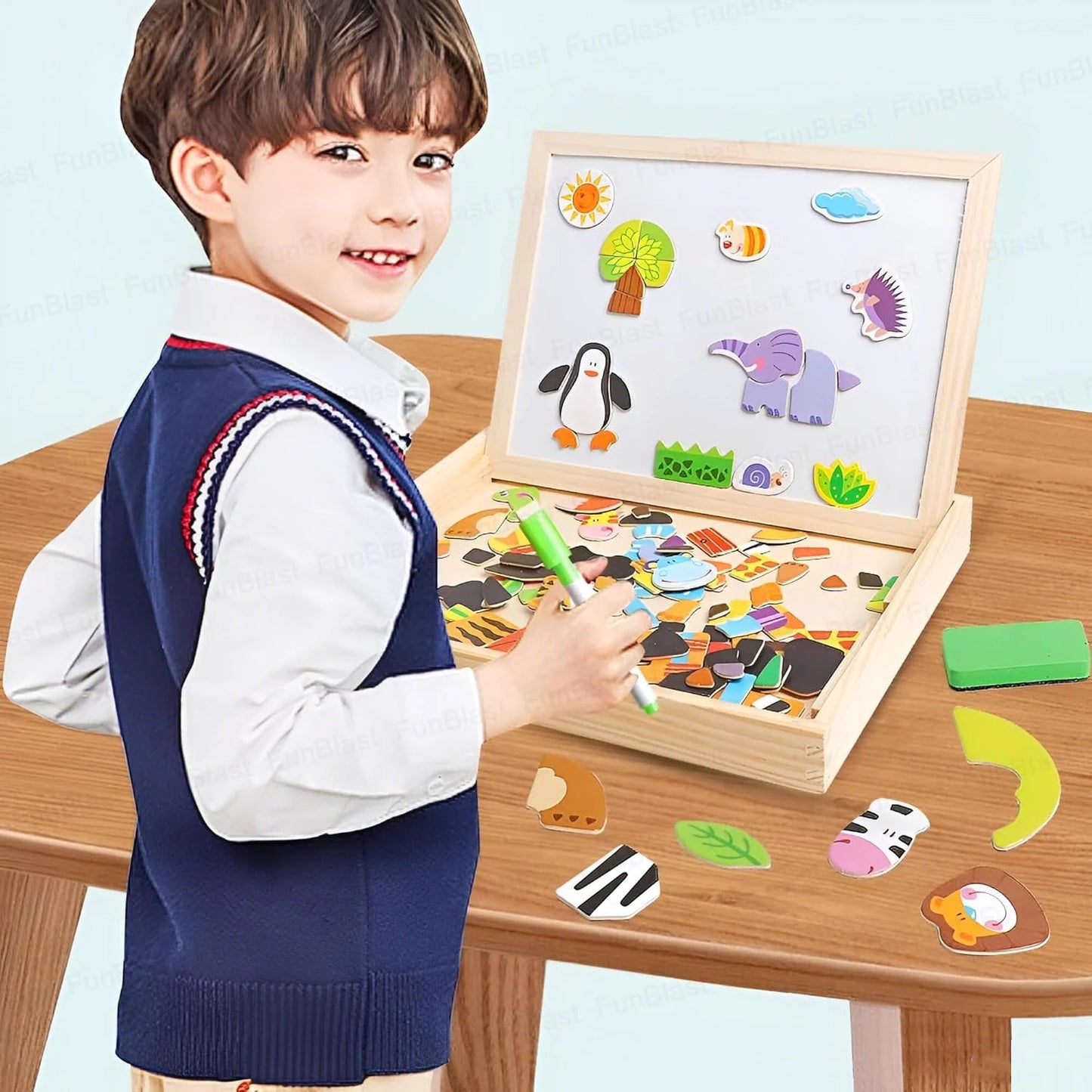 Magnetic Wooden Whiteboard & Blackboard for Kids