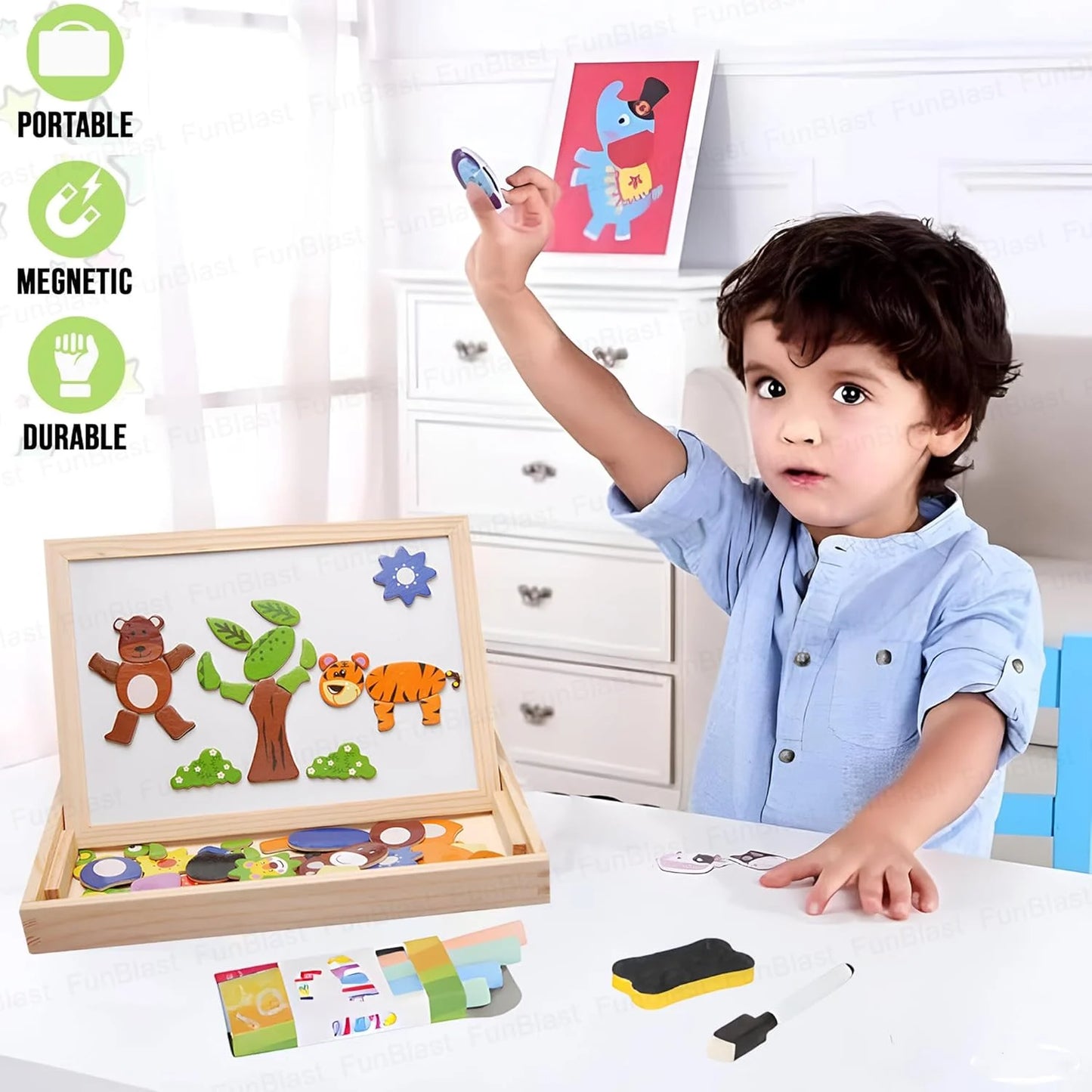 Magnetic Wooden Whiteboard & Blackboard for Kids
