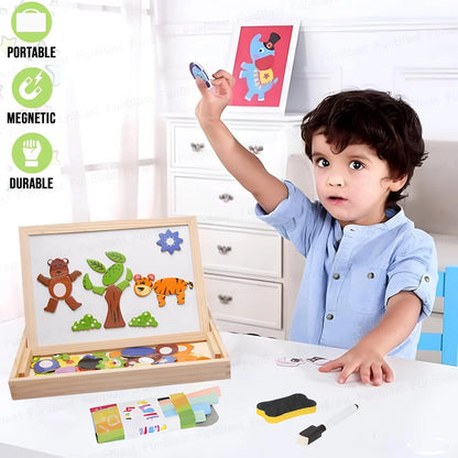 Magnetic Wooden Whiteboard & Blackboard for Kids