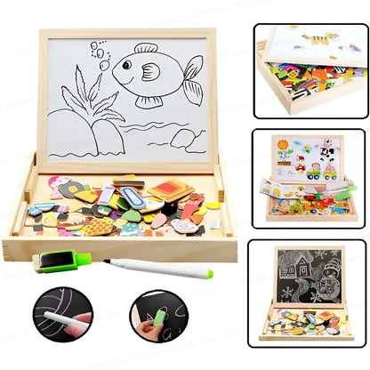 Magnetic Wooden Whiteboard & Blackboard for Kids