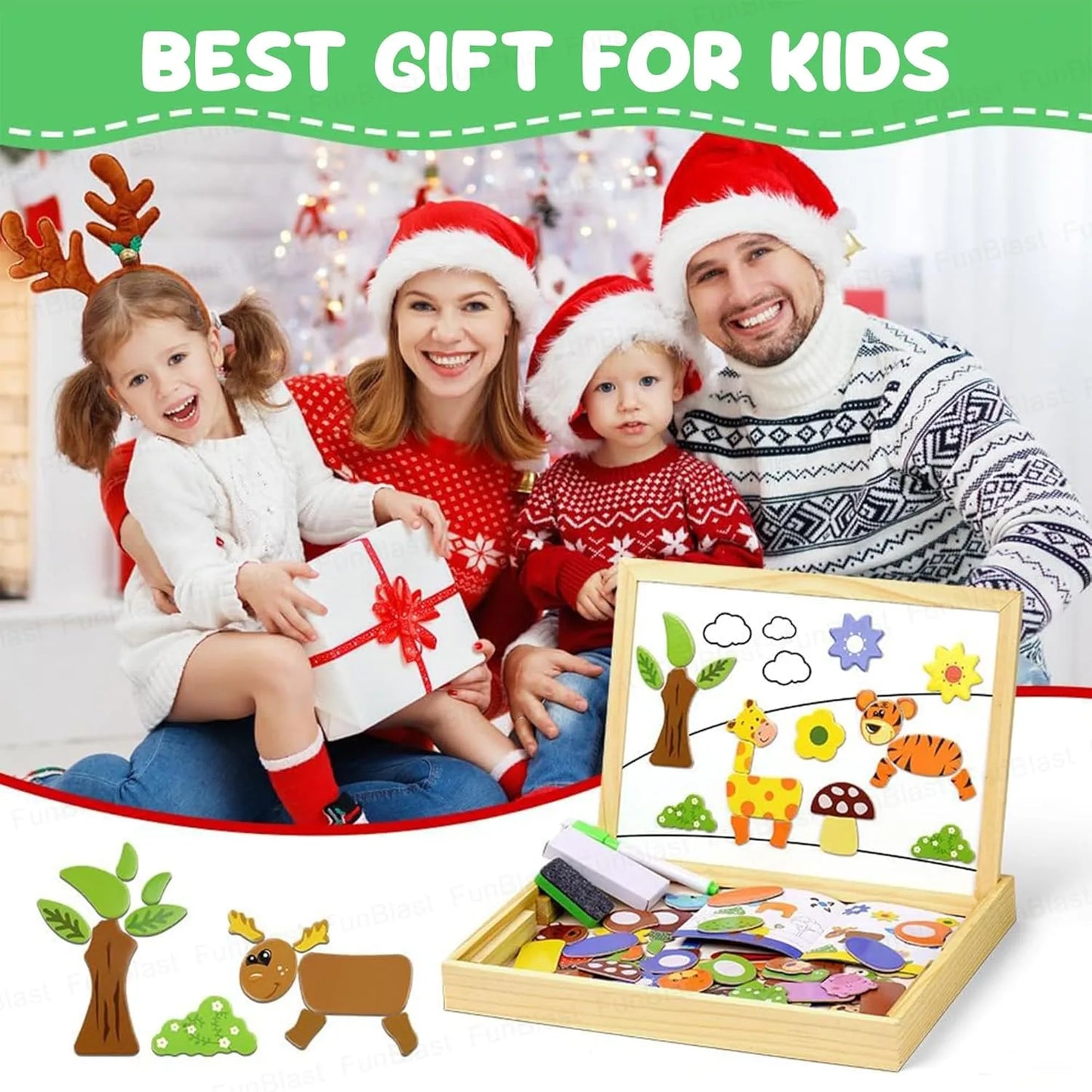 Magnetic Wooden Whiteboard & Blackboard for Kids