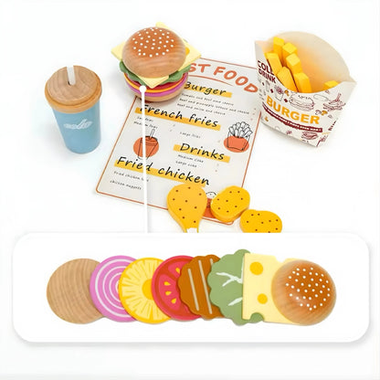 Wooden Fast Food Burger Toy Set