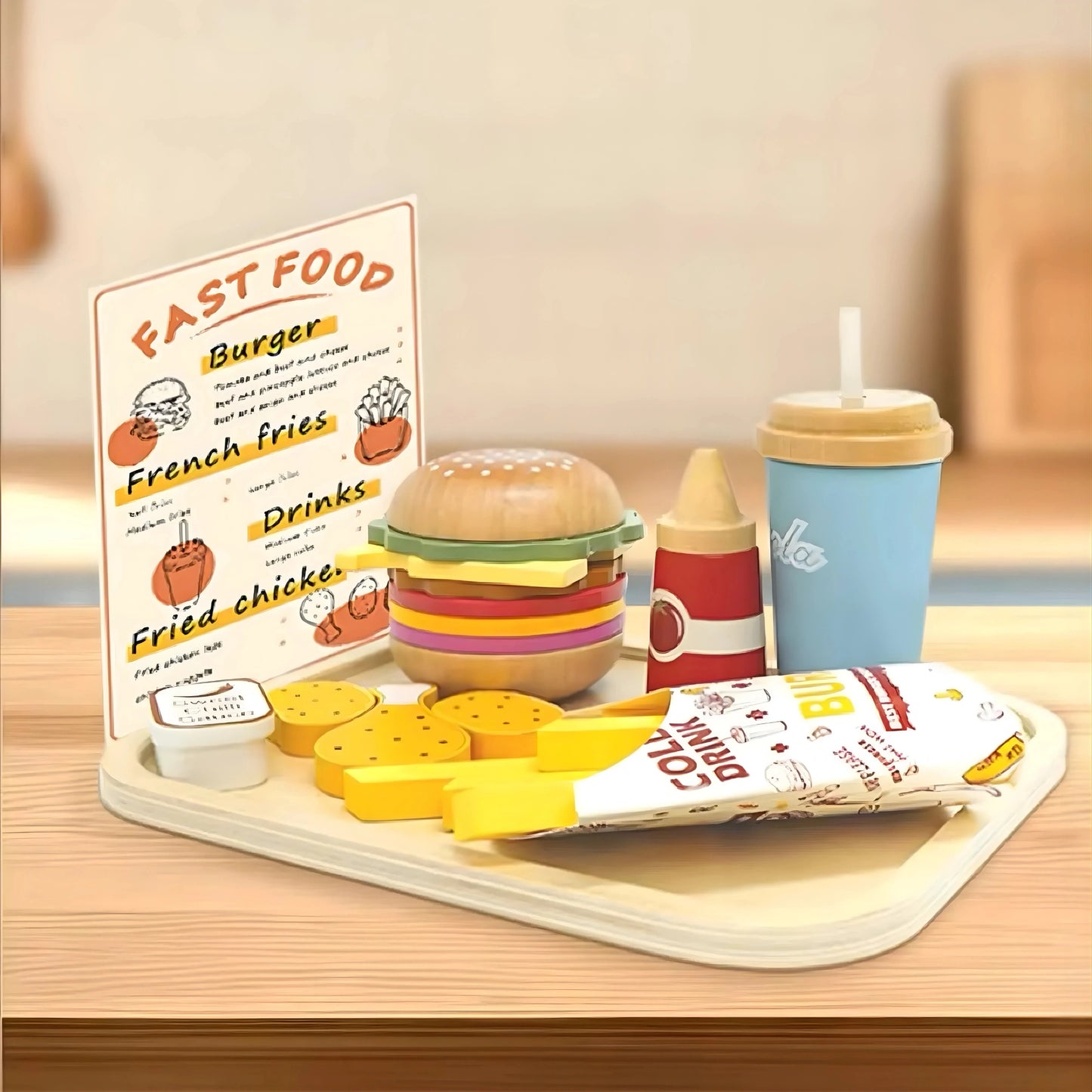Wooden Fast Food Burger Toy Set