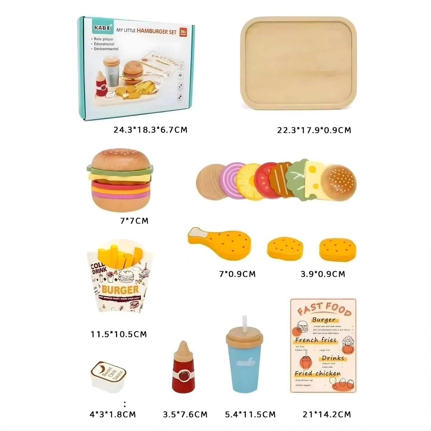 Wooden Fast Food Burger Toy Set