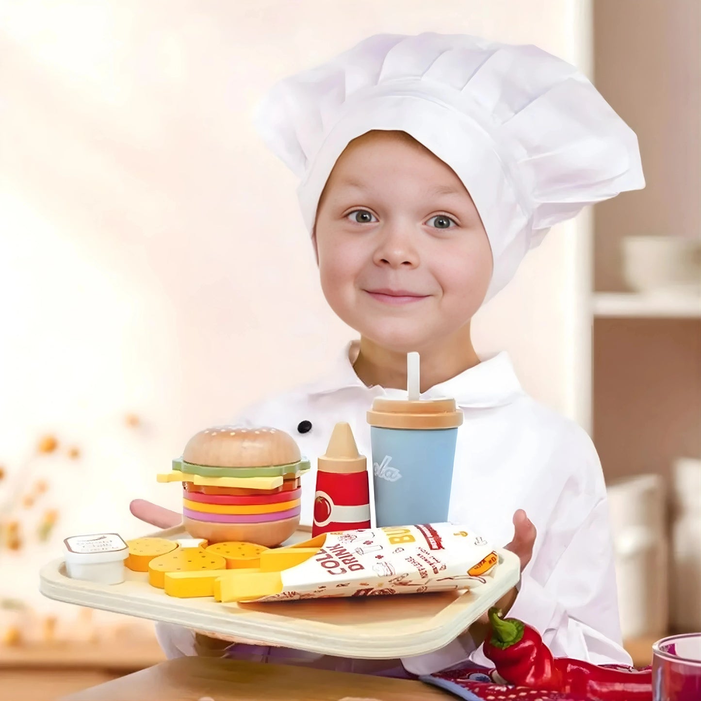 Wooden Fast Food Burger Toy Set