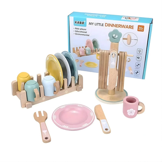 Wooden Kitchen Dinnerware Toy Set