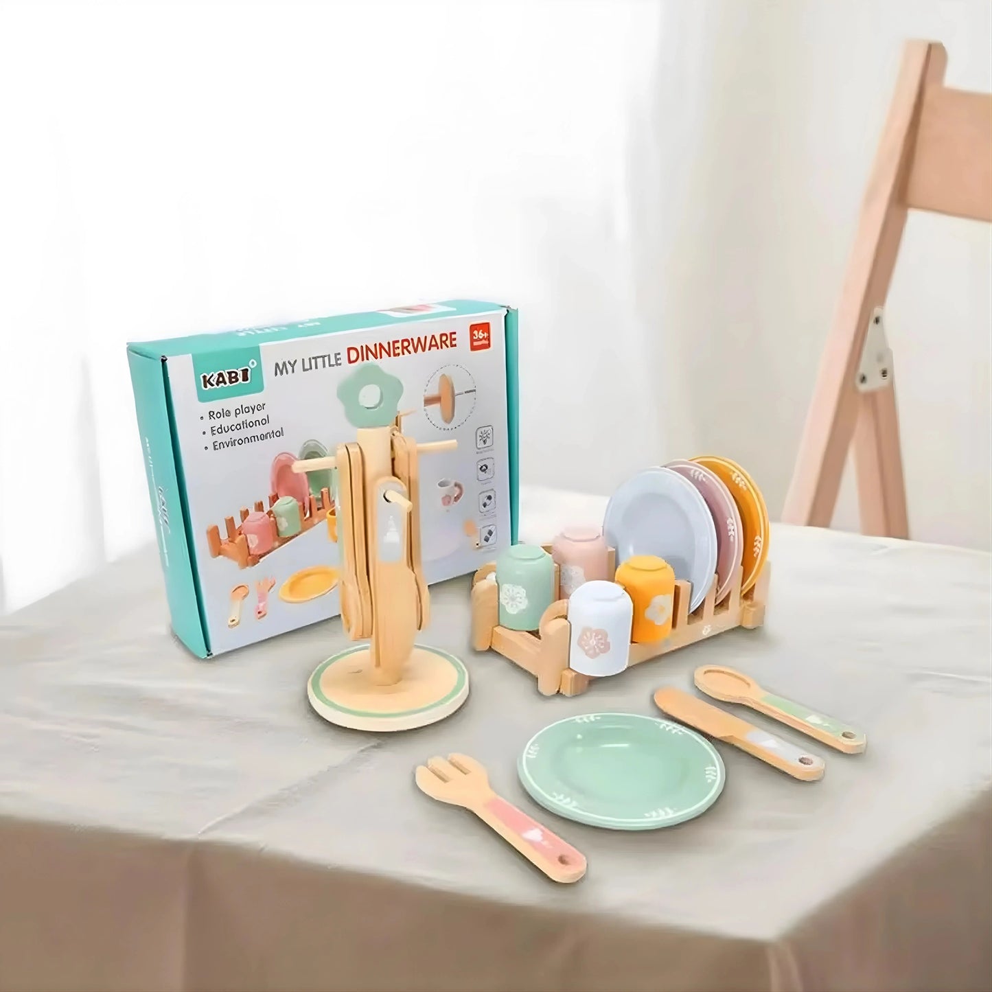 Wooden Kitchen Dinnerware Toy Set