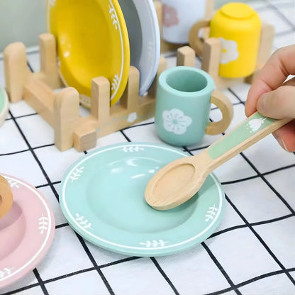 Wooden Kitchen Dinnerware Toy Set