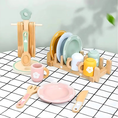 Wooden Kitchen Dinnerware Toy Set
