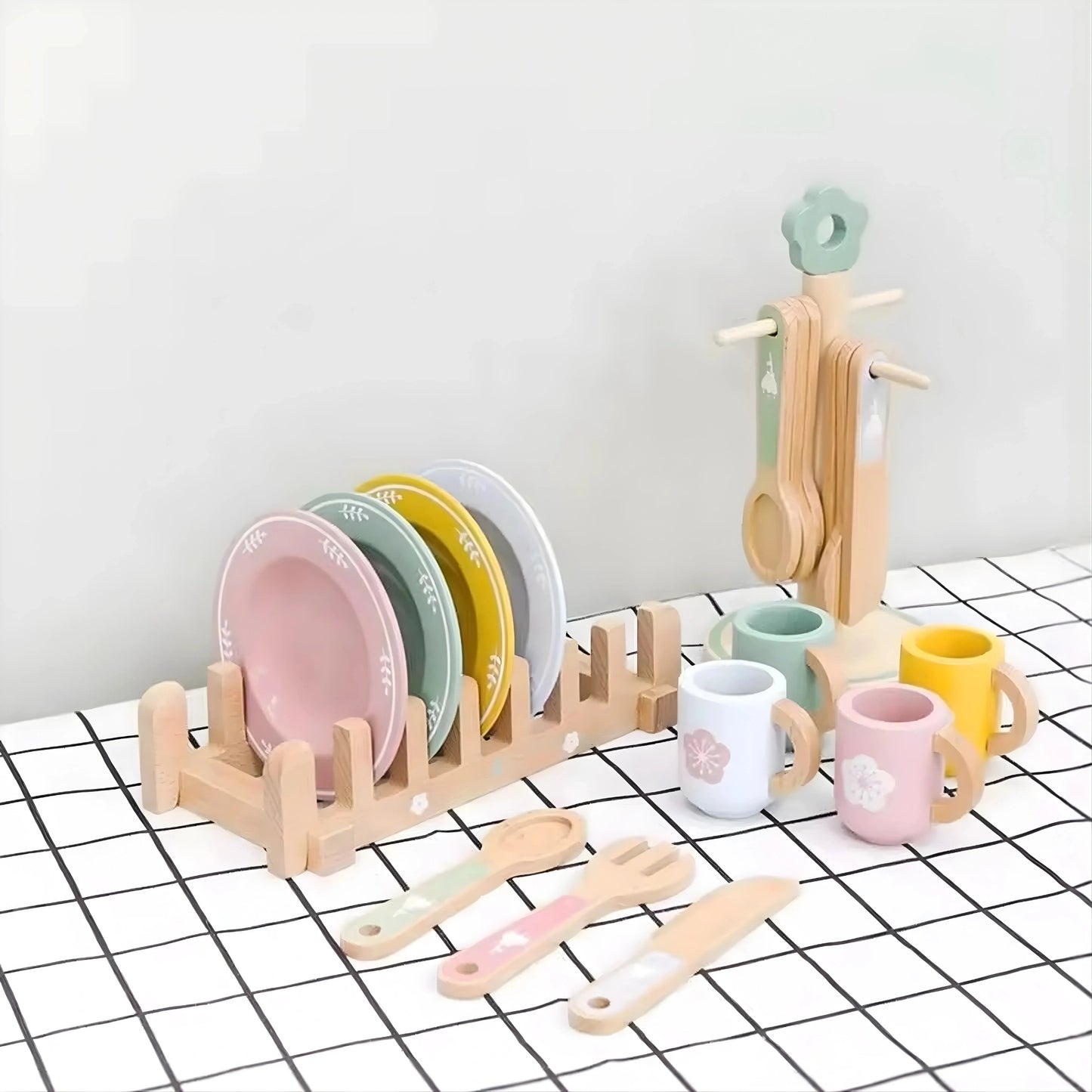 Wooden Kitchen Dinnerware Toy Set