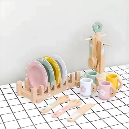 Wooden Kitchen Dinnerware Toy Set
