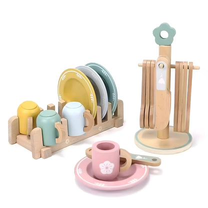 Wooden Kitchen Dinnerware Toy Set