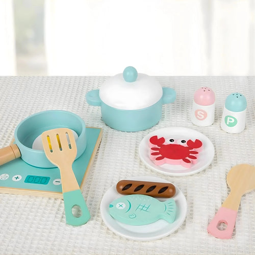 Wooden Kitchen Toy Set with Stove & Cooking Accessories