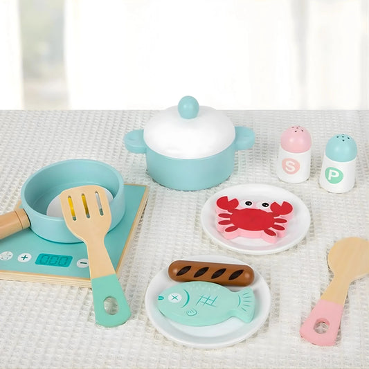 Wooden Kitchen Toy Set with Stove & Cooking Accessories