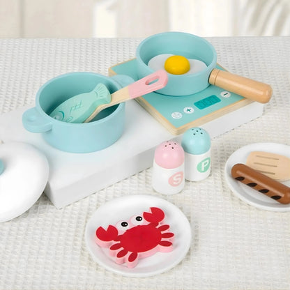 Wooden Kitchen Toy Set with Stove & Cooking Accessories