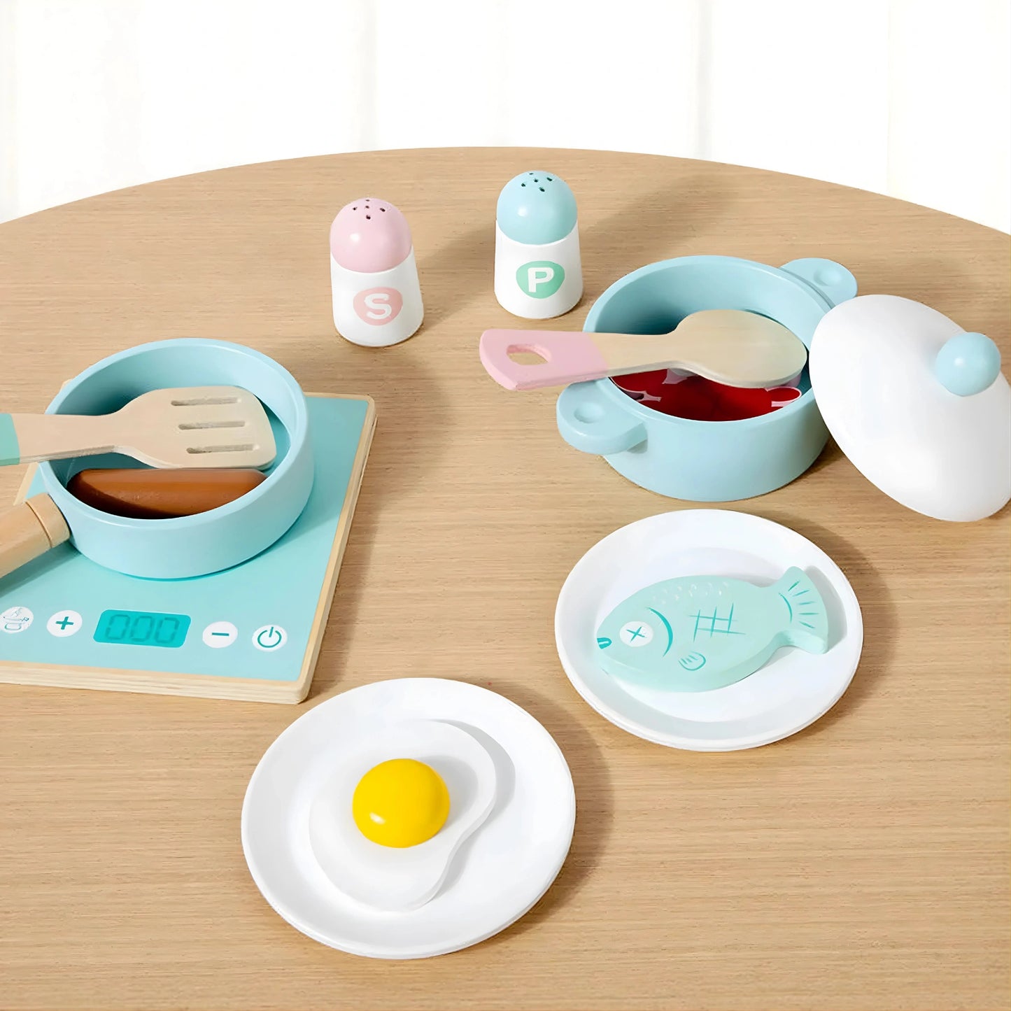 Wooden Kitchen Toy Set with Stove & Cooking Accessories