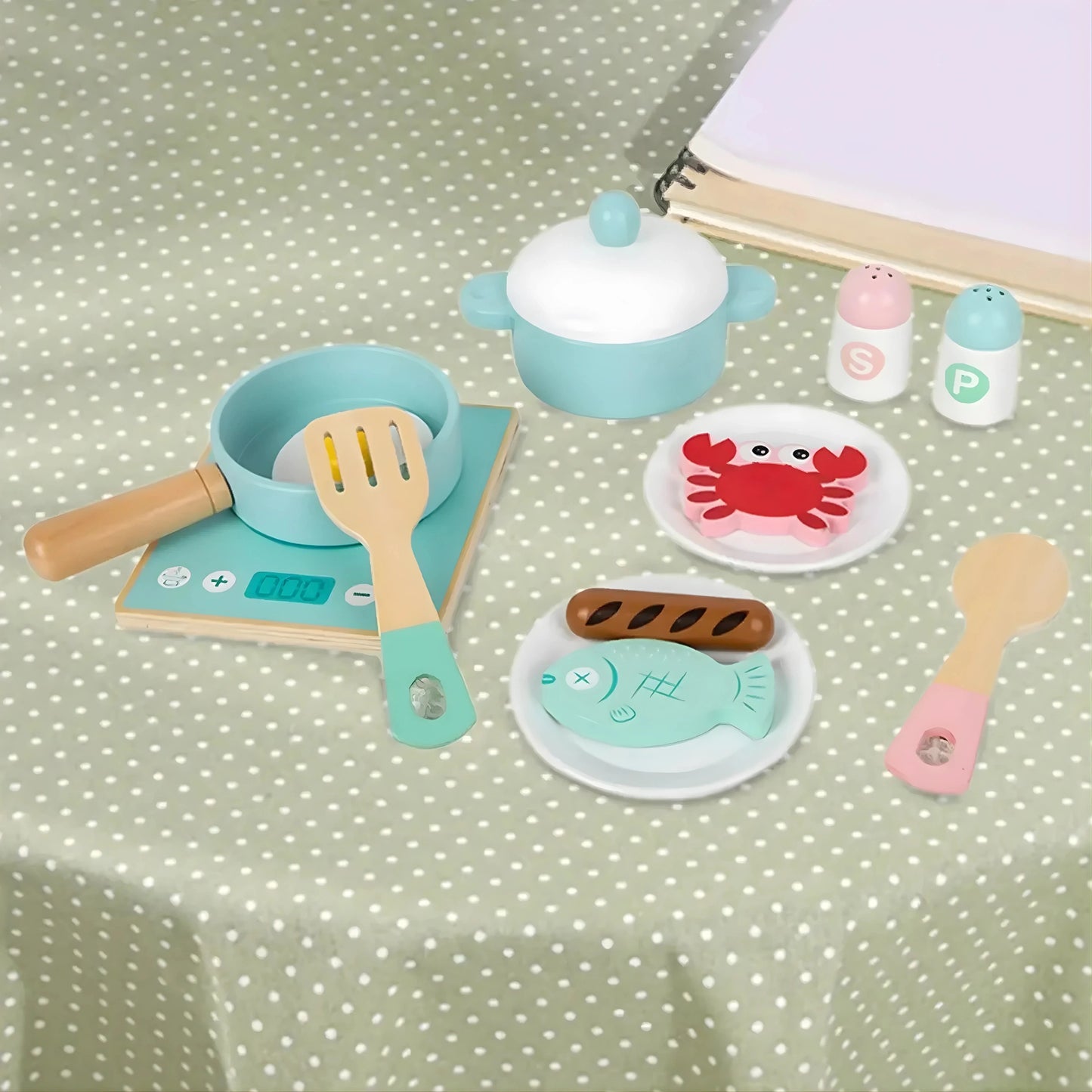 Wooden Kitchen Toy Set with Stove & Cooking Accessories