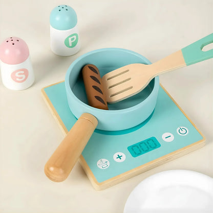 Wooden Kitchen Toy Set with Stove & Cooking Accessories