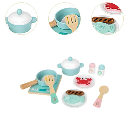 Wooden Kitchen Toy Set with Stove & Cooking Accessories