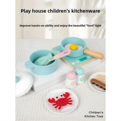 Wooden Kitchen Toy Set with Stove & Cooking Accessories