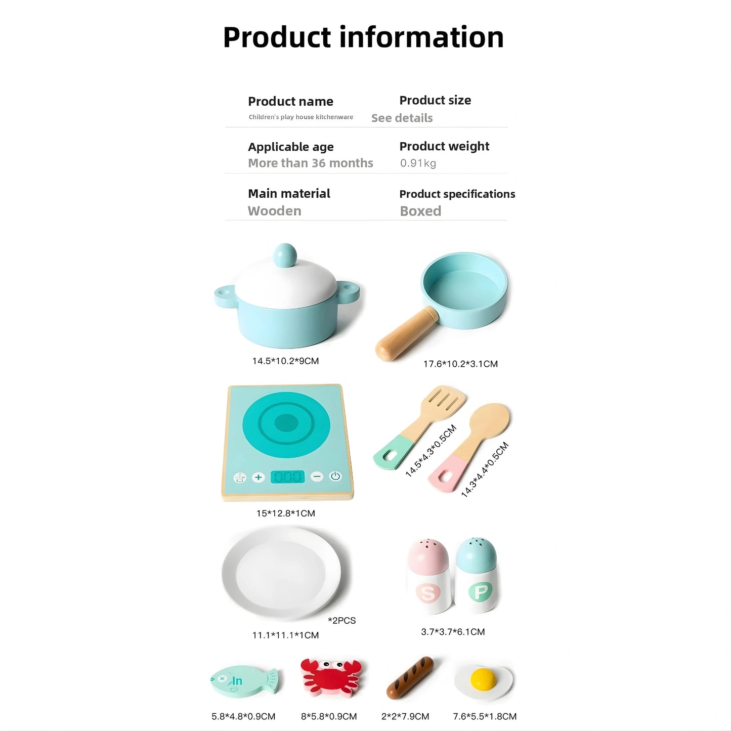 Wooden Kitchen Toy Set with Stove & Cooking Accessories