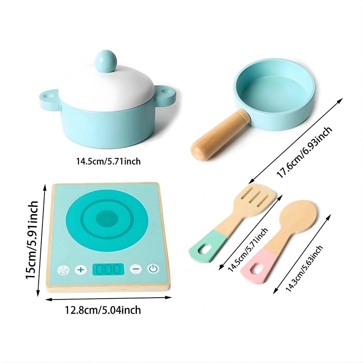 Wooden Kitchen Toy Set with Stove & Cooking Accessories