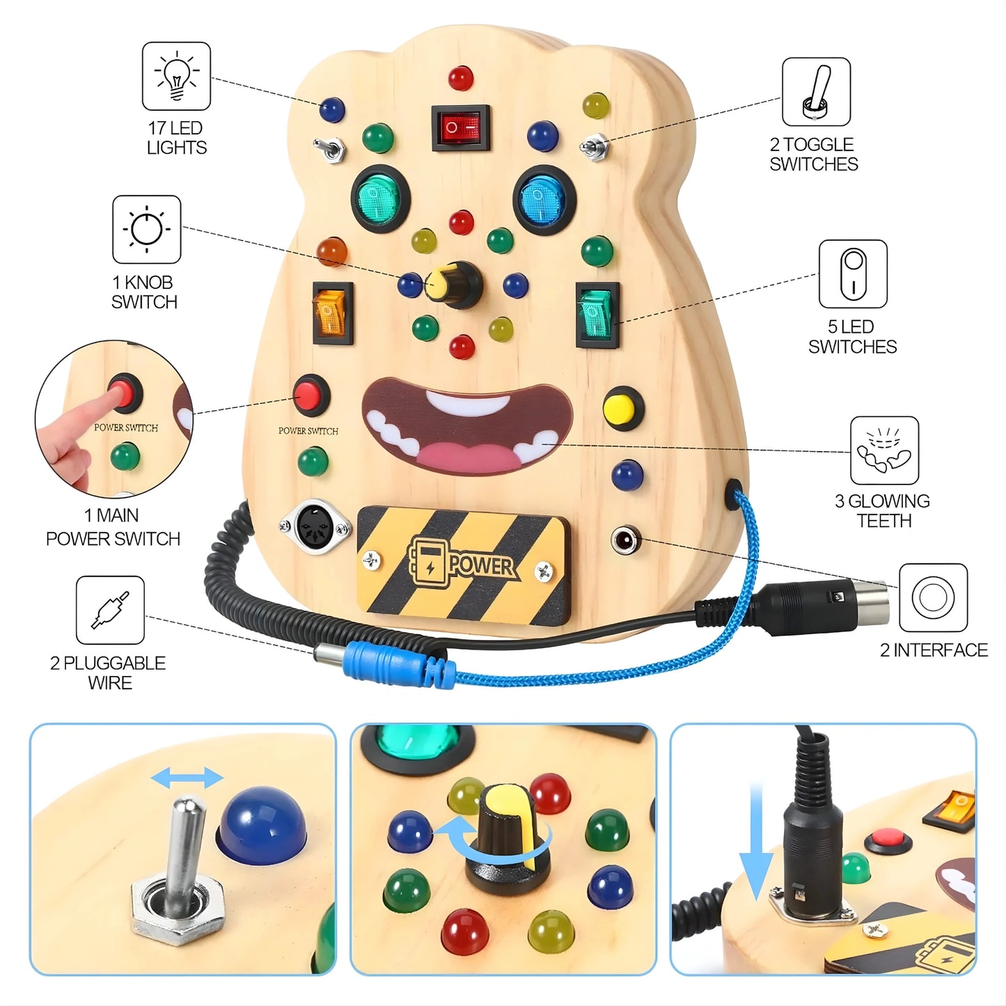Wooden LED Busy Board for Toddlers