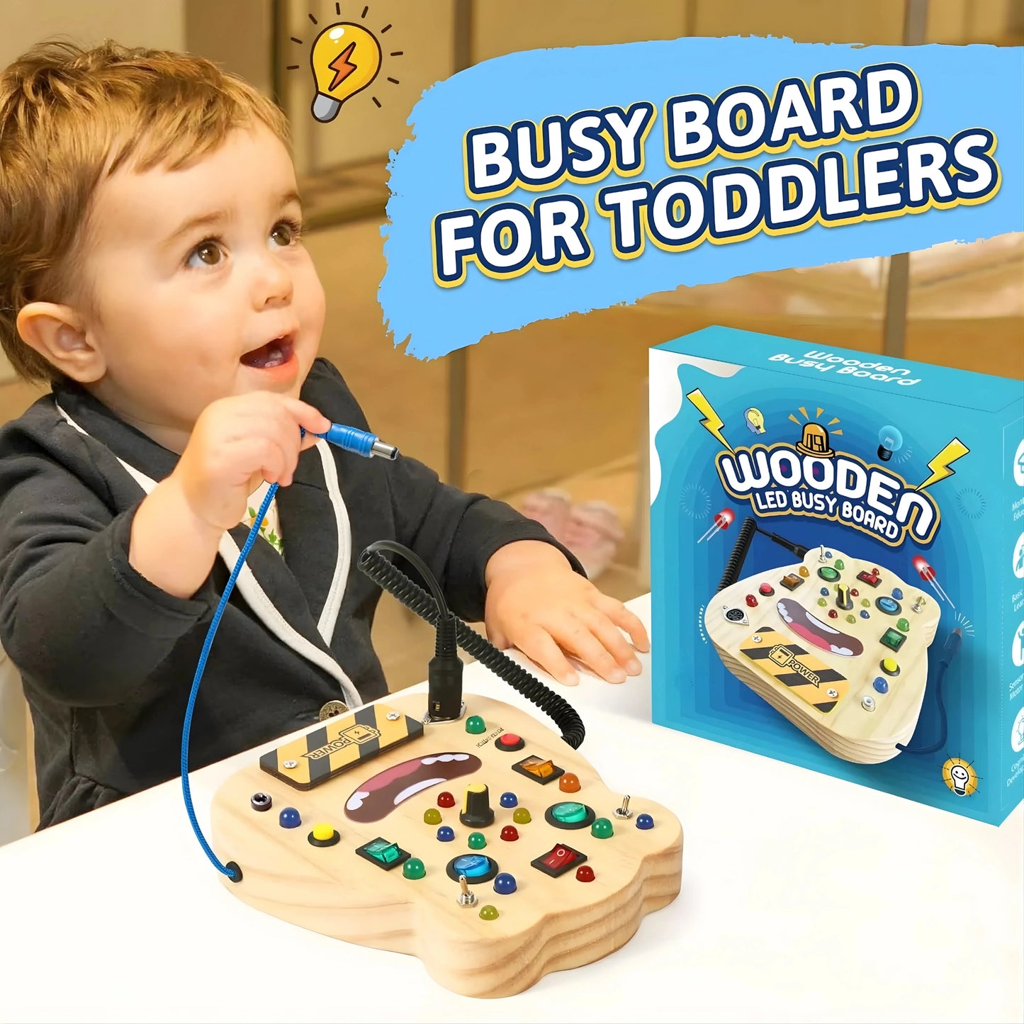 Wooden LED Busy Board for Toddlers
