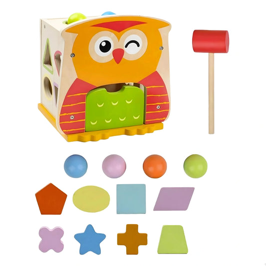 Owl Shape Sorter Wooden Toy with Hammer