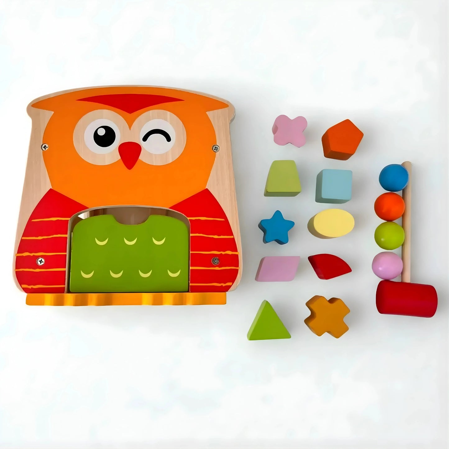 Owl Shape Sorter Wooden Toy with Hammer