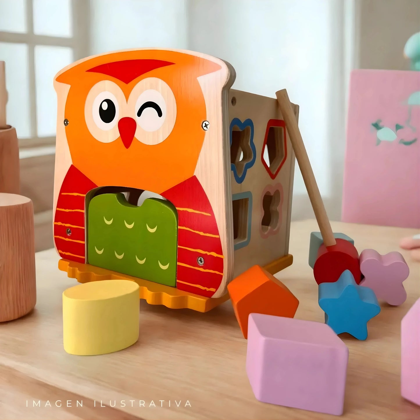 Owl Shape Sorter Wooden Toy with Hammer