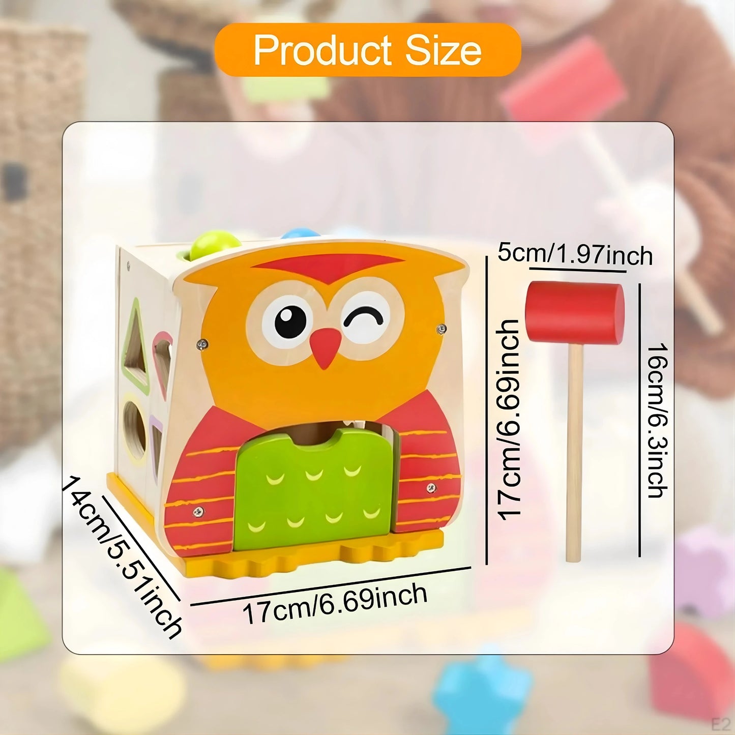 Owl Shape Sorter Wooden Toy with Hammer