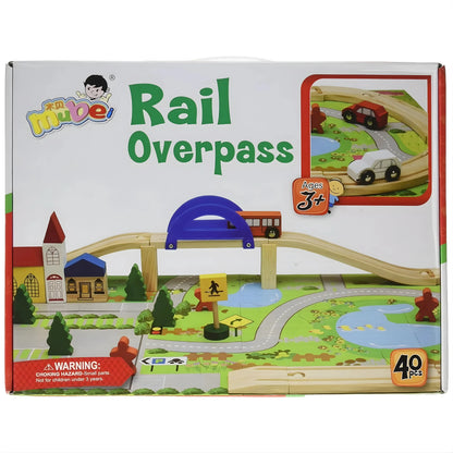 Wooden Train Track Set with Overpass Bridge