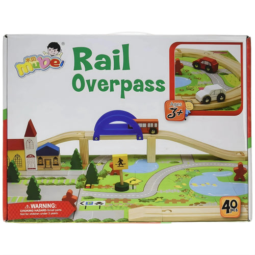 Wooden Train Track Set with Overpass Bridge