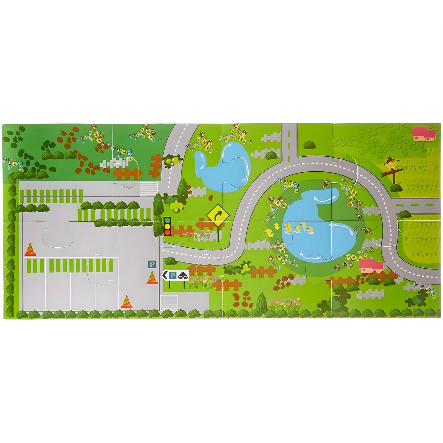 Wooden Train Track Set with Overpass Bridge